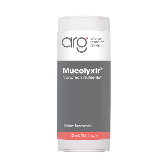 Nutricology Mucolyxir bottle front for easy, on-the-go dosing.
