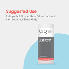 Nutricology Mucolyxir drops pipette shows precise daily dosing.