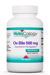 NutriCology Ox Bile 500mg bottle on display for digestion support