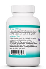 Label details for NutriCology Ox Bile 500mg emphasizing purity and hypoallergenic formula