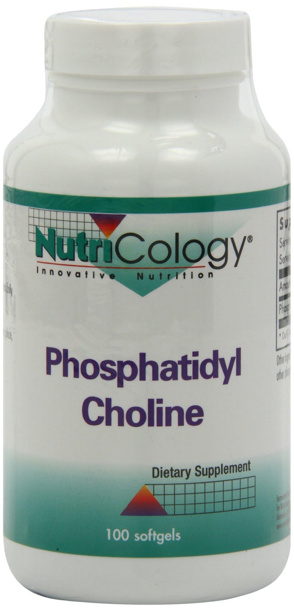 Nutricology phosphatidylcholine bottle on shelf suggests routine wellness.