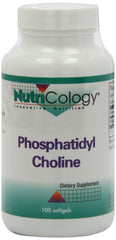 Nutricology phosphatidylcholine bottle on shelf suggests routine wellness.