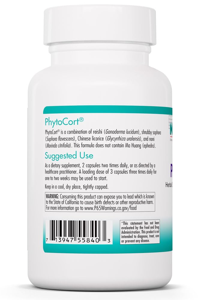 PhytoCort bottle back label with supplement facts for informed use