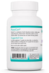PhytoCort bottle back label with supplement facts for informed use