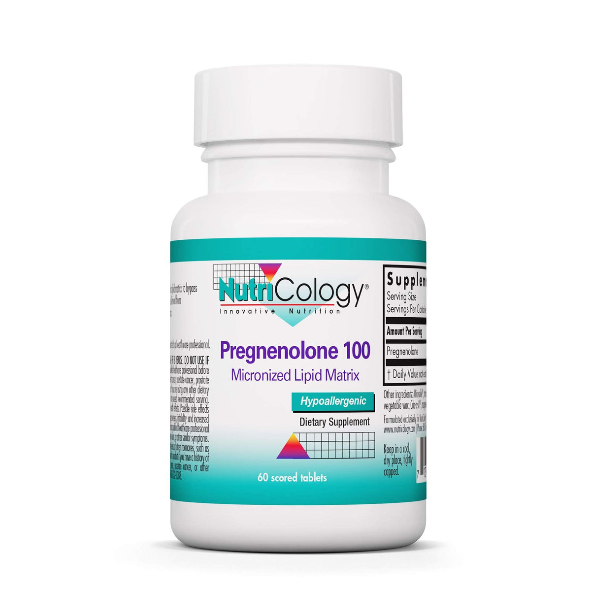 Nutricology Pregnenolone tablets, 100 mg, plant-sourced wellness support.
