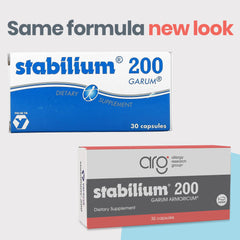 Nutricology Stabillium 200 bottle side view with label details.