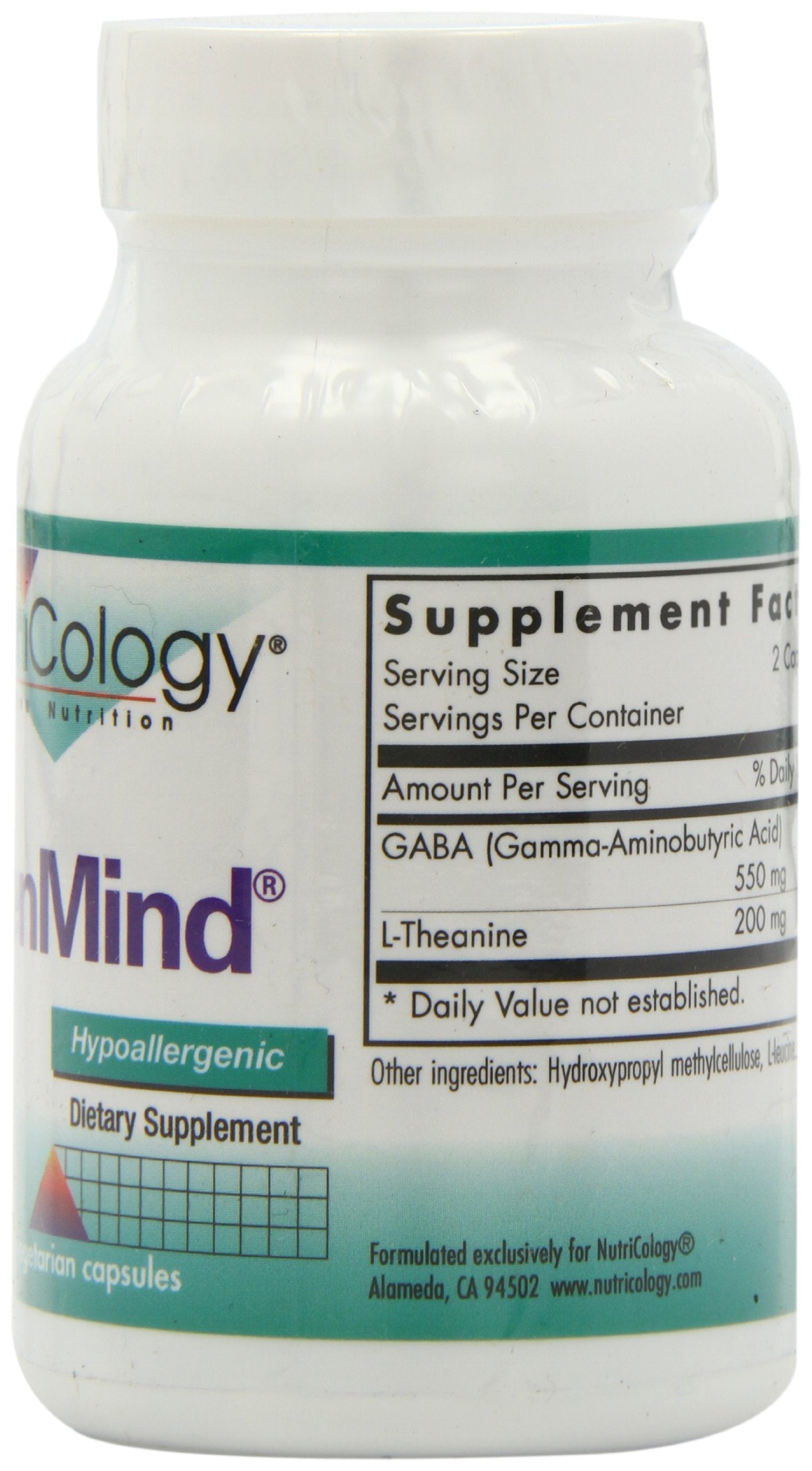 Nutricology ZenMind Supplement – Calmness Support with GABA & L-Theanine | Hypoallergenic, Vegetarian Capsules (60 Count) - Allergy Research Group