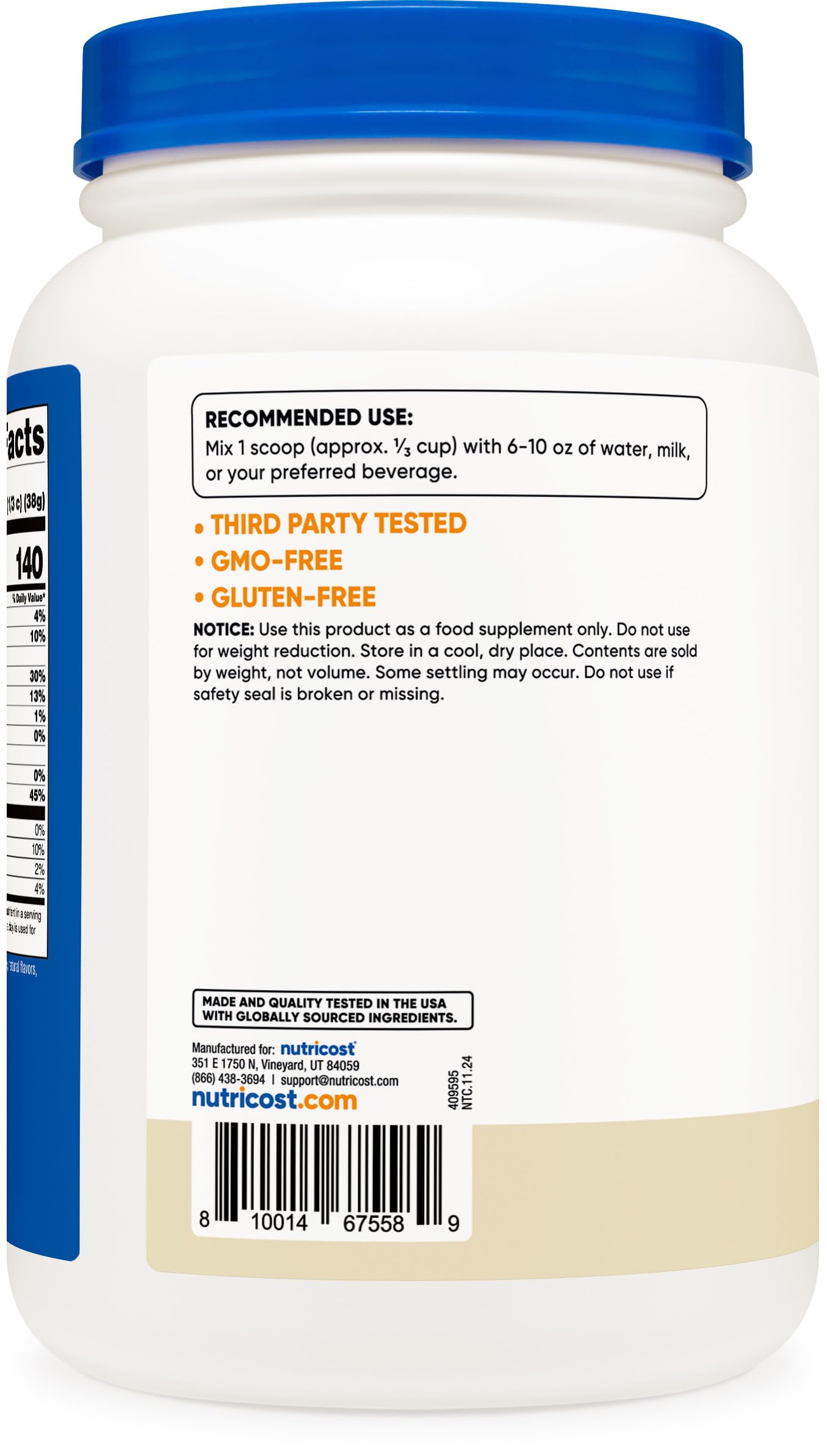 Nutricost 2lbs grass-fed whey packaging emphasizing value and ingredients