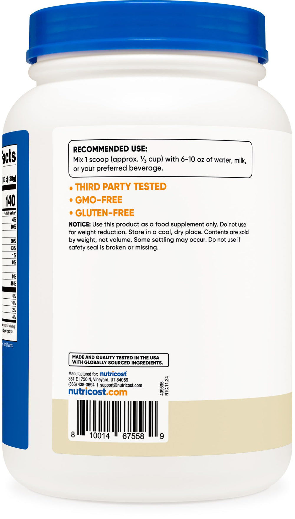 Nutricost 2lbs grass-fed whey packaging emphasizing value and ingredients
