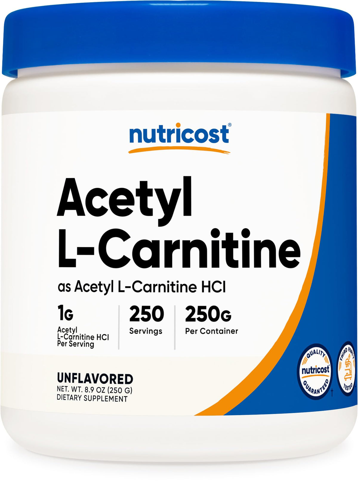 Nutricost Acetyl L-Carnitine powder jar for easy dosing and quality