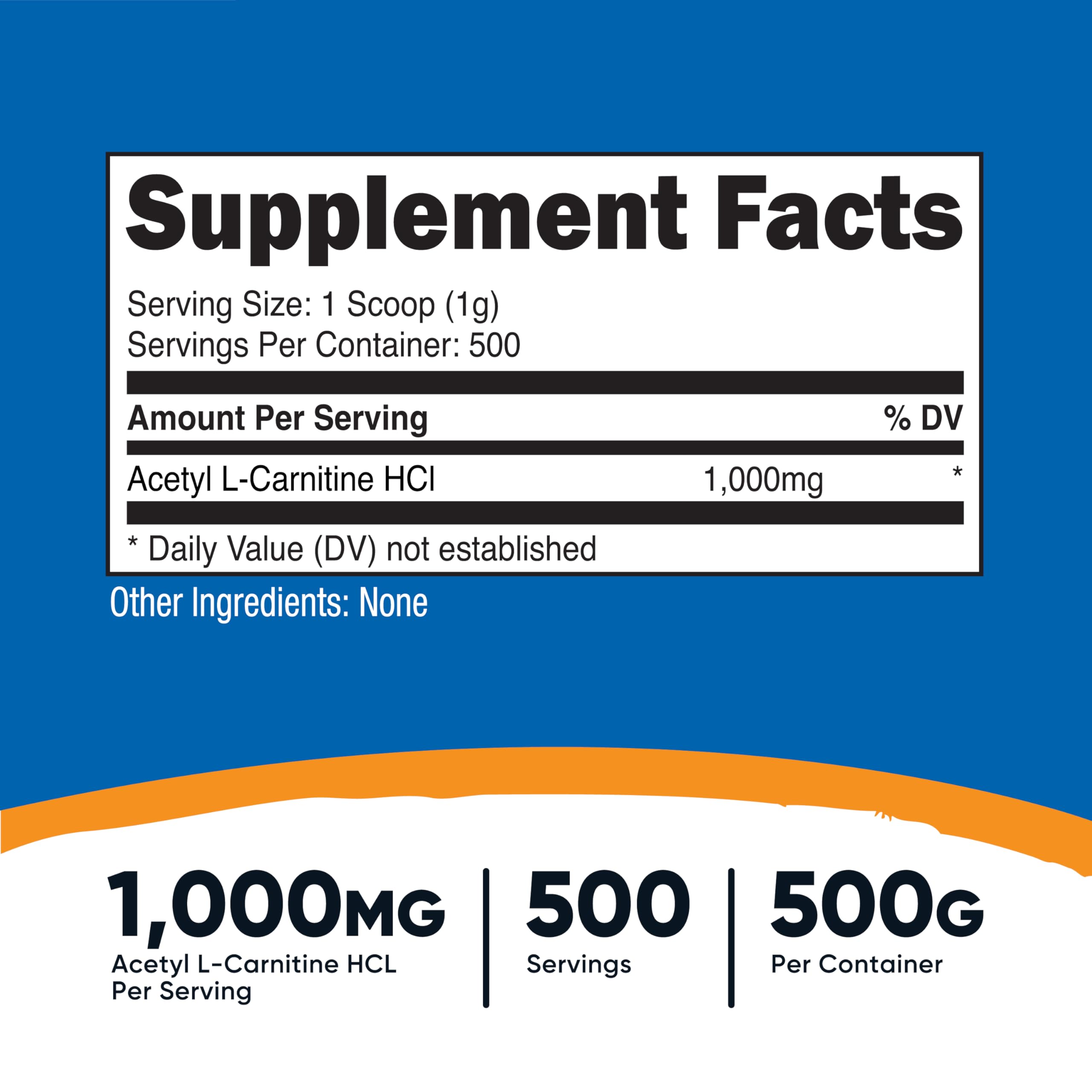 Nutricost Acetyl L-Carnitine scoop in tub for easy measuring.