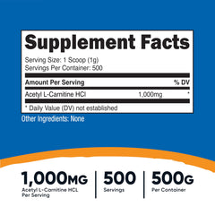 Nutricost Acetyl L-Carnitine scoop in tub for easy measuring.