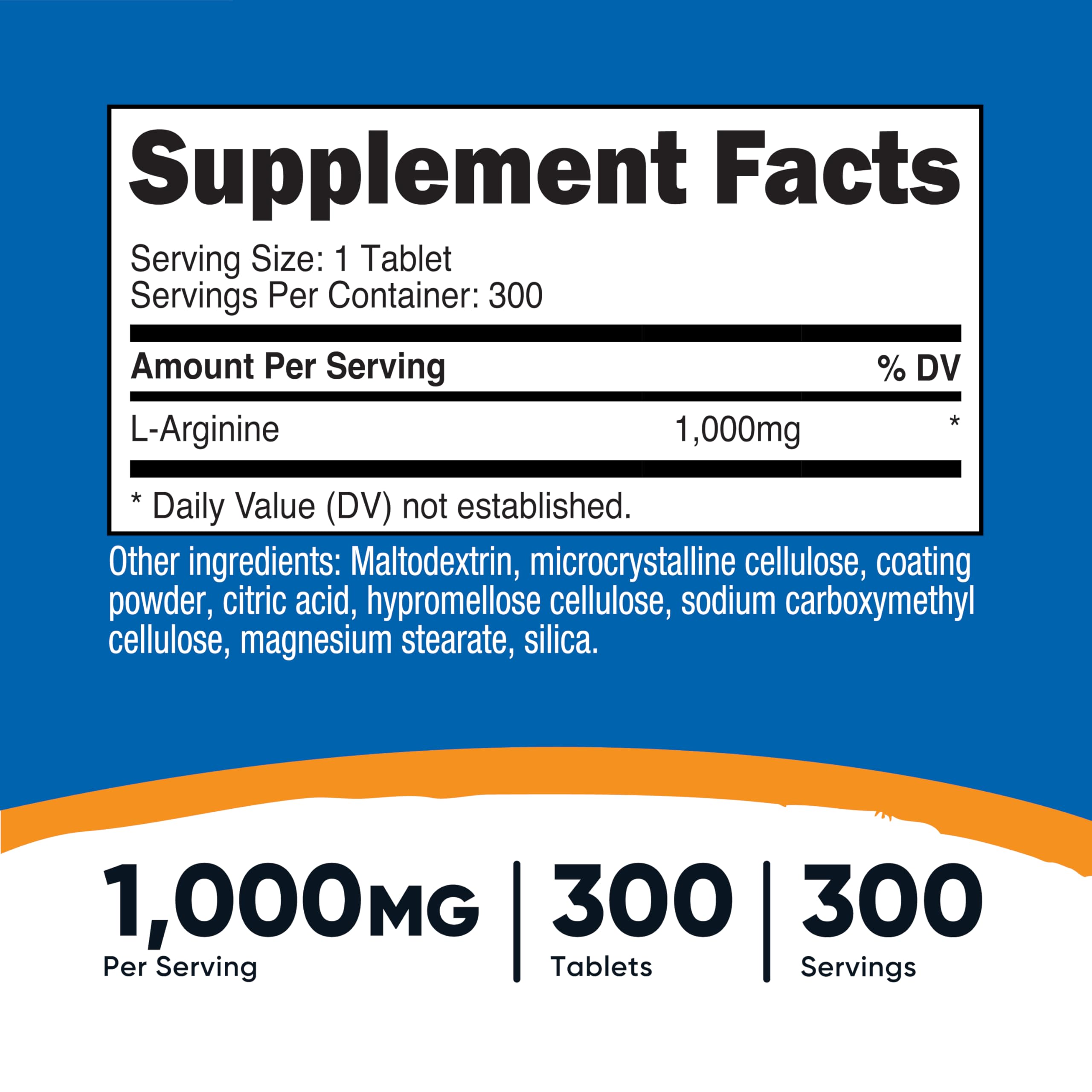 Nutricost L-Arginine 1000mg bottle back shows ingredients and label information