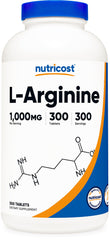 Nutricost L-Arginine 1000mg bottle front with clear label for daily use
