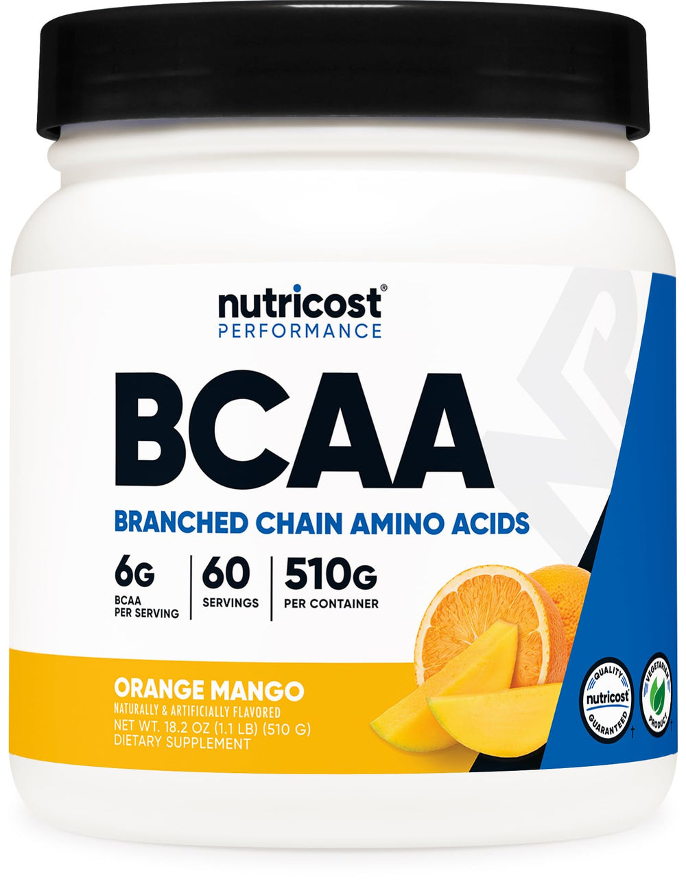 Nutricost BCAA Orange Mango bottle ready for workouts and flavor