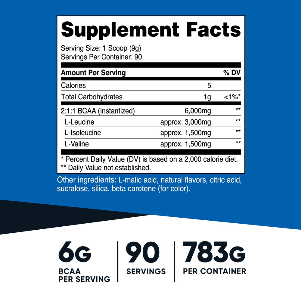 Nutricost BCAA Pineapple label close-up showing 90 servings.