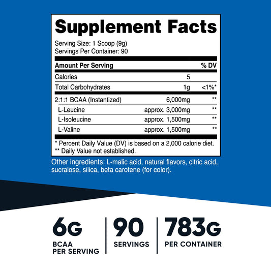 Nutricost BCAA Pineapple label close-up showing 90 servings.