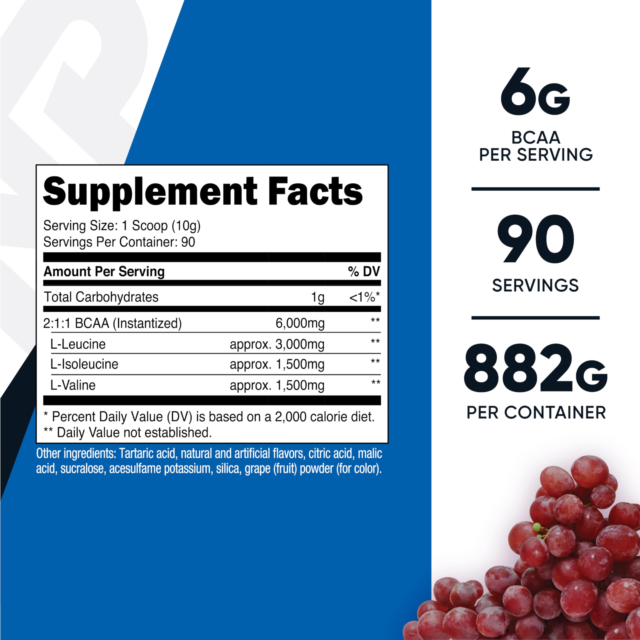 Nutricost BCAA Powder grape scoop showing serving size for intra-workout mix.