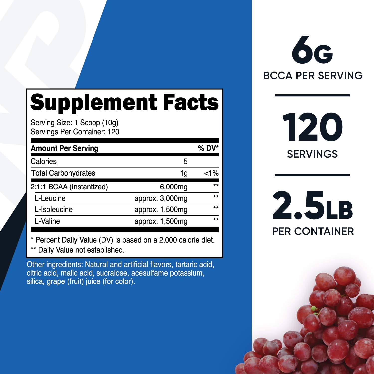 Nutricost BCAA Powder Grape scoop for quick pre-workout mix.