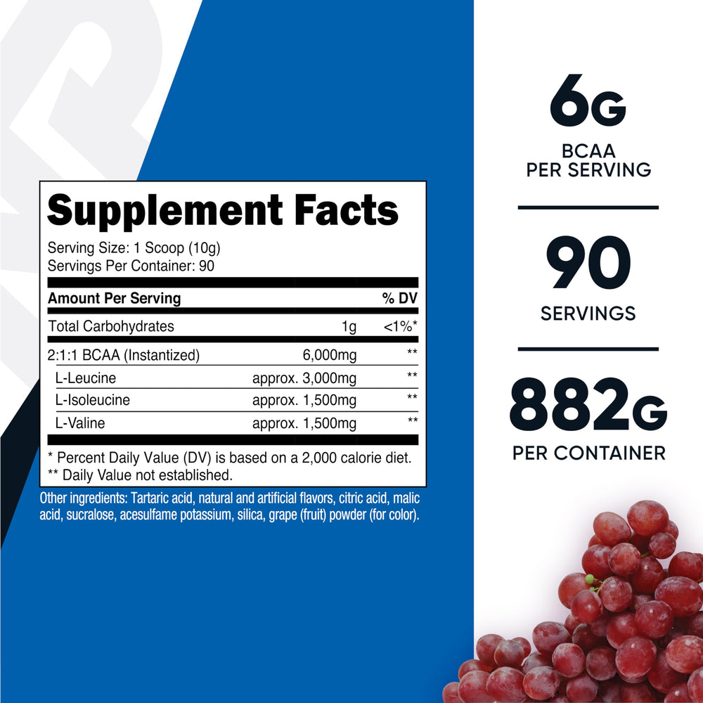Nutricost BCAA Powder grape scoop showing serving size for intra-workout mix.
