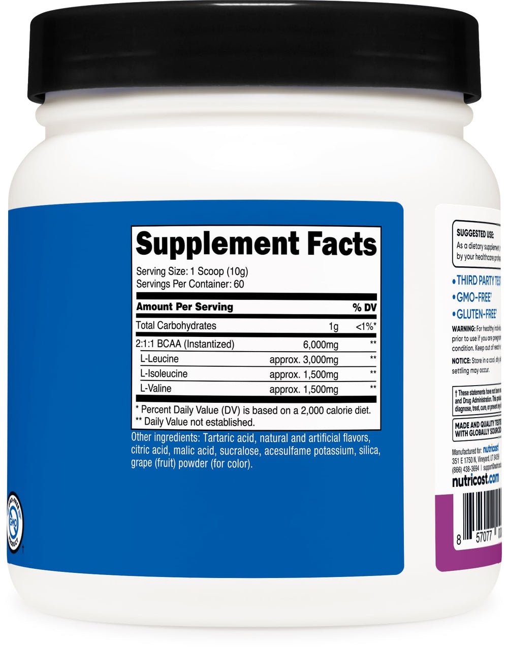 Nutricost BCAA grape bottle being stirred for post-workout shake.