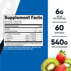 Nutricost BCAA Powder Strawberry Kiwi pour reveals blend ideal for pre-workout mix.