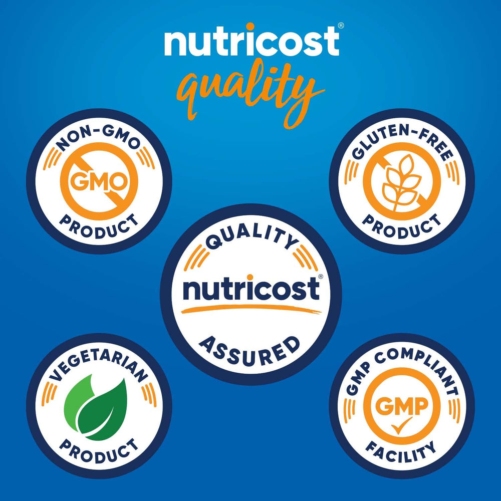 Close-up of Nutricost BHB salts drink mix label highlighting GMP and third-party testing
