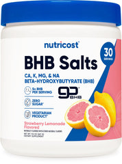 Nutricost BHB salts drink mix strawberry lemonade bottle ready to sip for refreshing energy