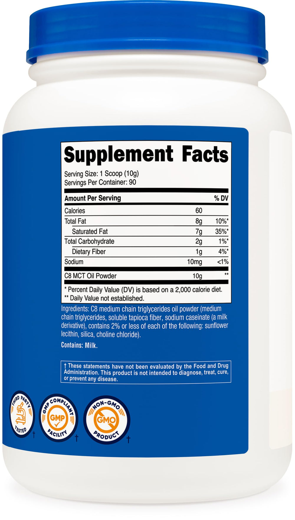 Nutricost C8 MCT Oil Powder container close-up highlights jar quality
