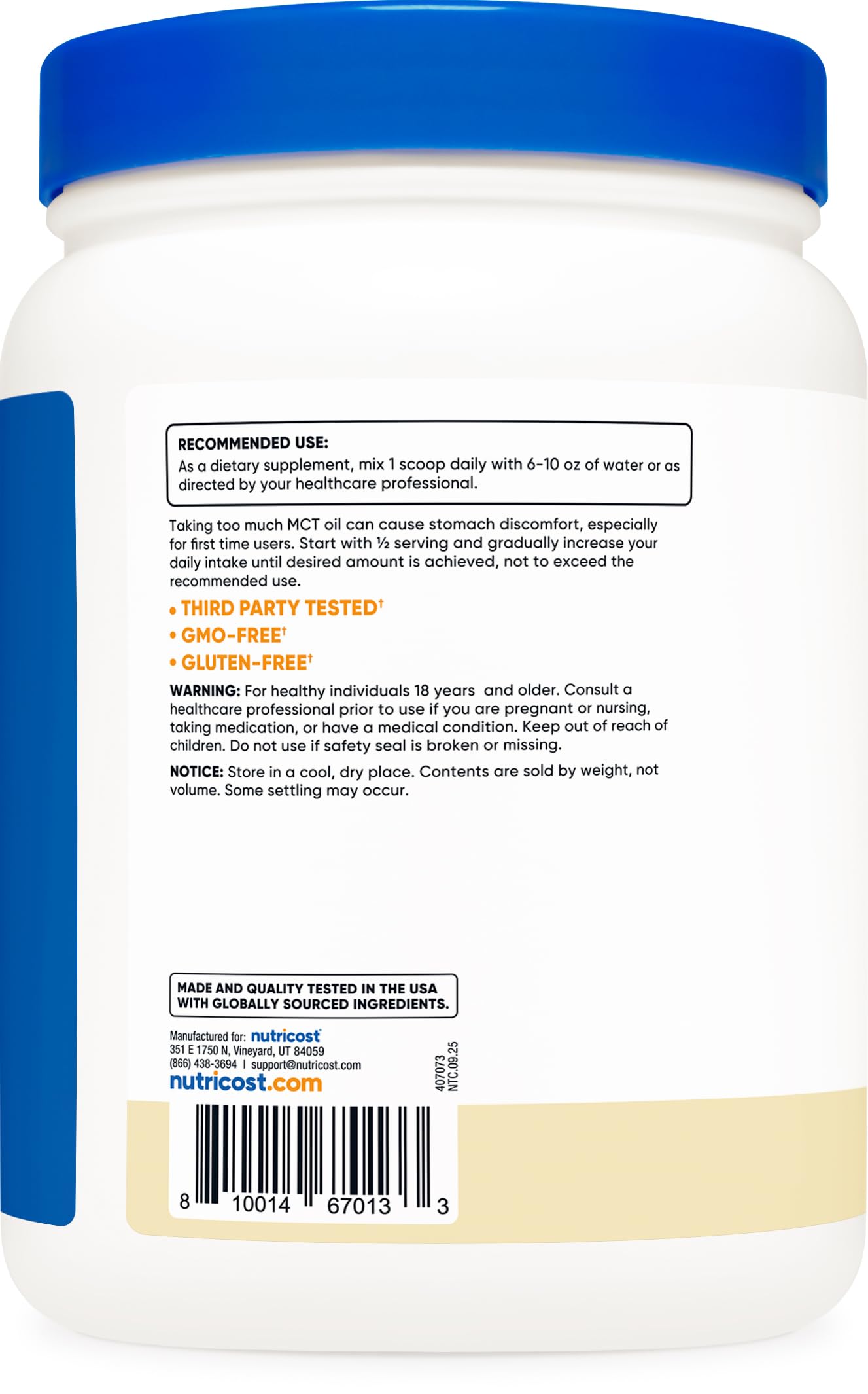 Nutricost C8 MCT Oil Powder in a smoothie delivering vanilla flavor