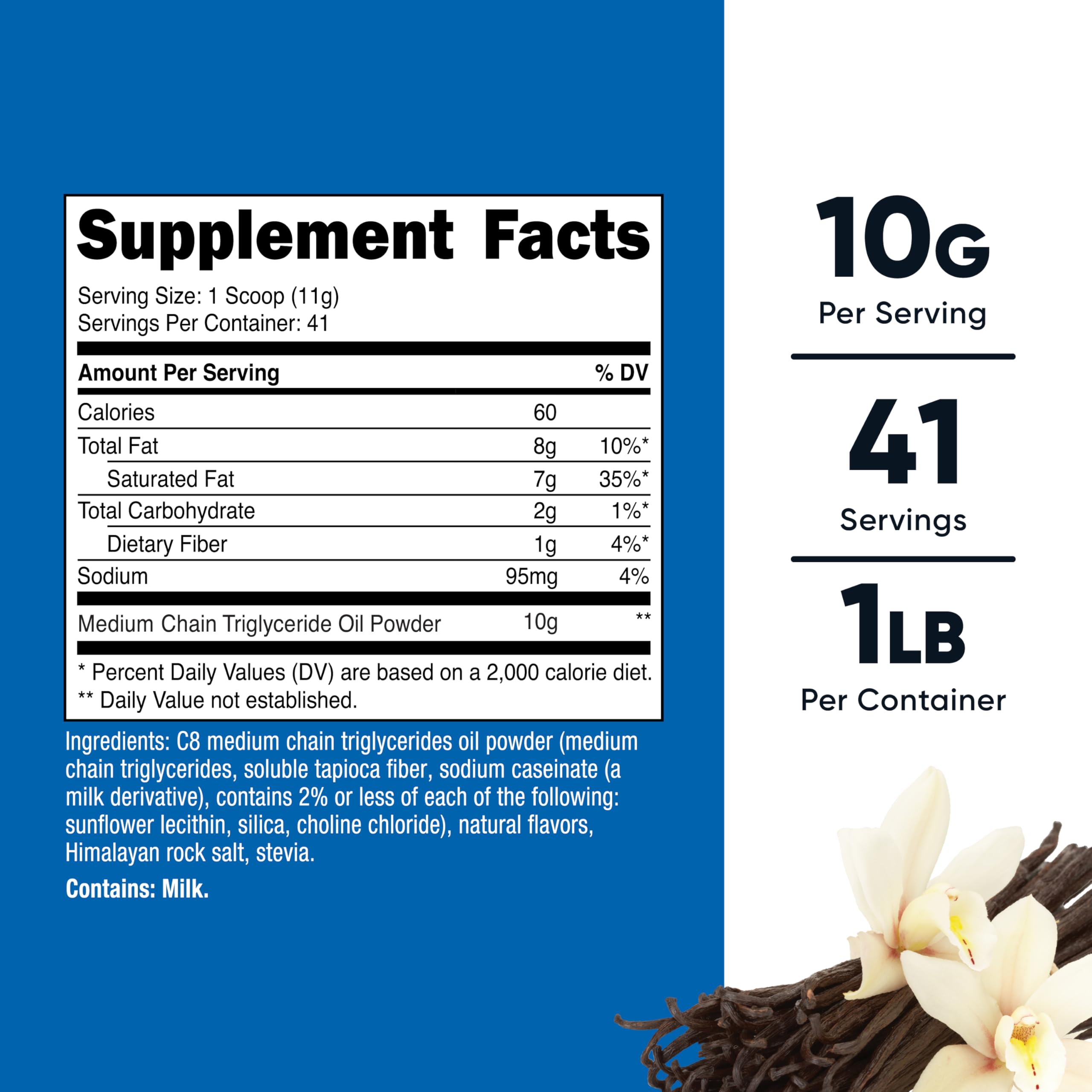 Nutricost C8 MCT Oil Powder scoop demonstrates convenient one-scoop serving