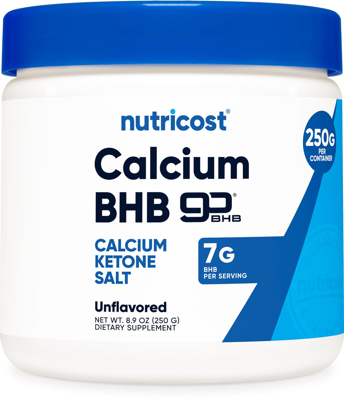 Nutricost Calcium BHB bottle with unflavored powder ready to blend.