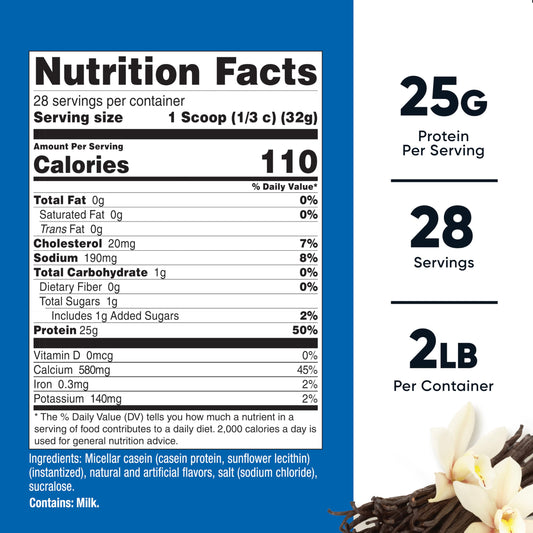 Nutricost vanilla casein powder scoop for a slow-digesting protein option.