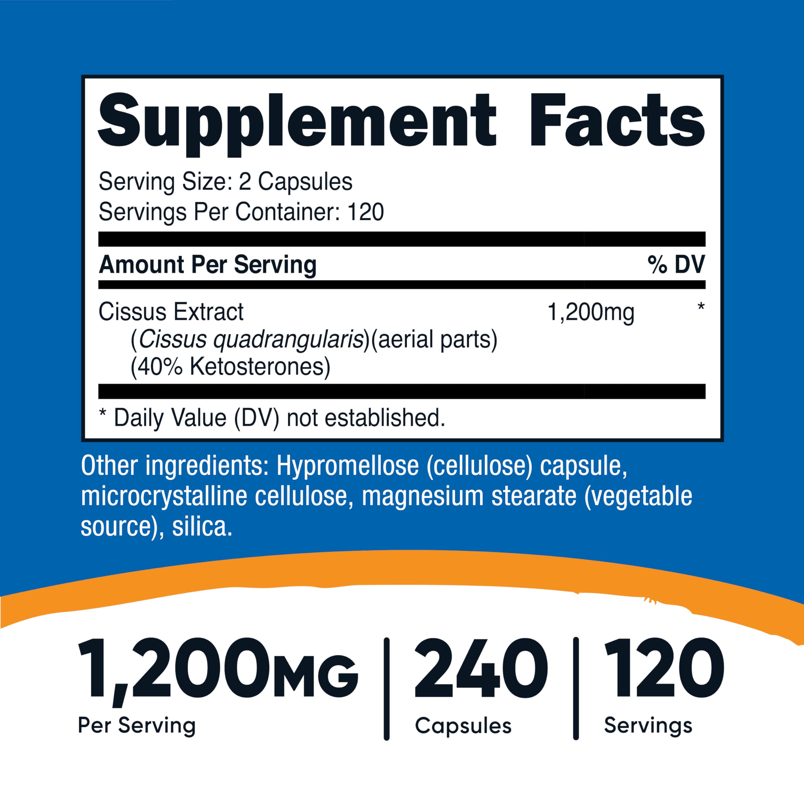 Nutricost Cissus Quadrangularis capsules-pour showing two capsules per serving for easy dosing