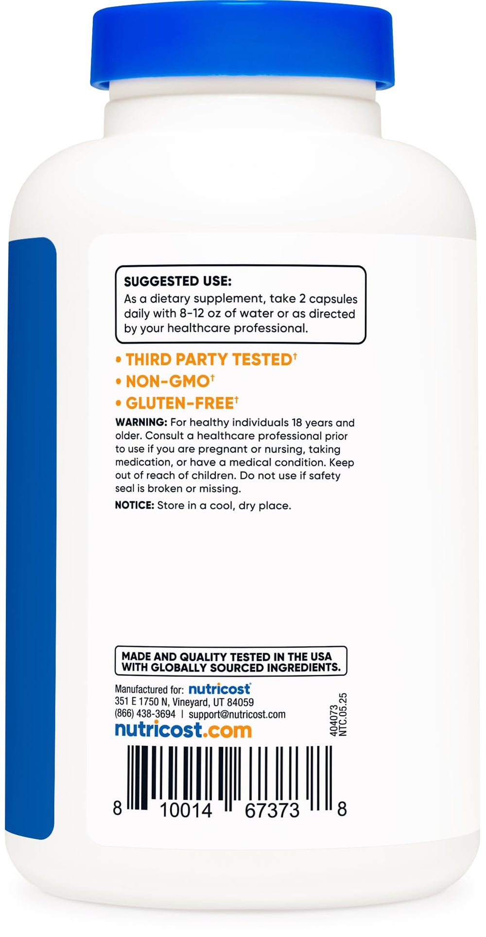 Nutricost Cissus Quadrangularis gluten-free-symbol emphasizes compatibility with gluten-free diets