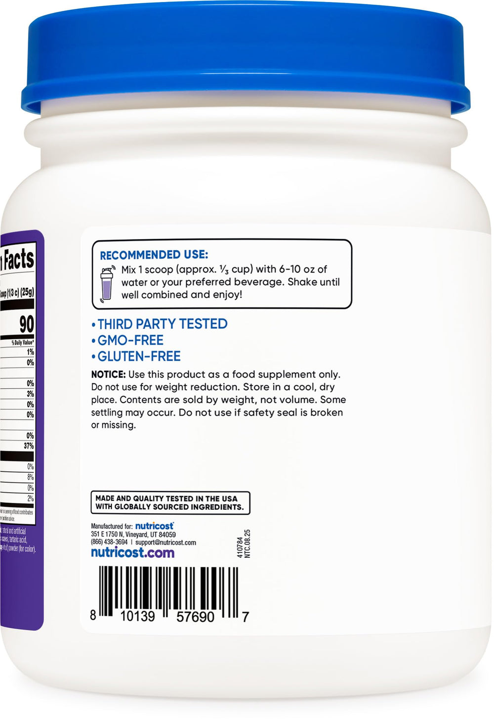 Nutricost Clear Whey Concord Grape label highlights 20g protein and 0g added sugar