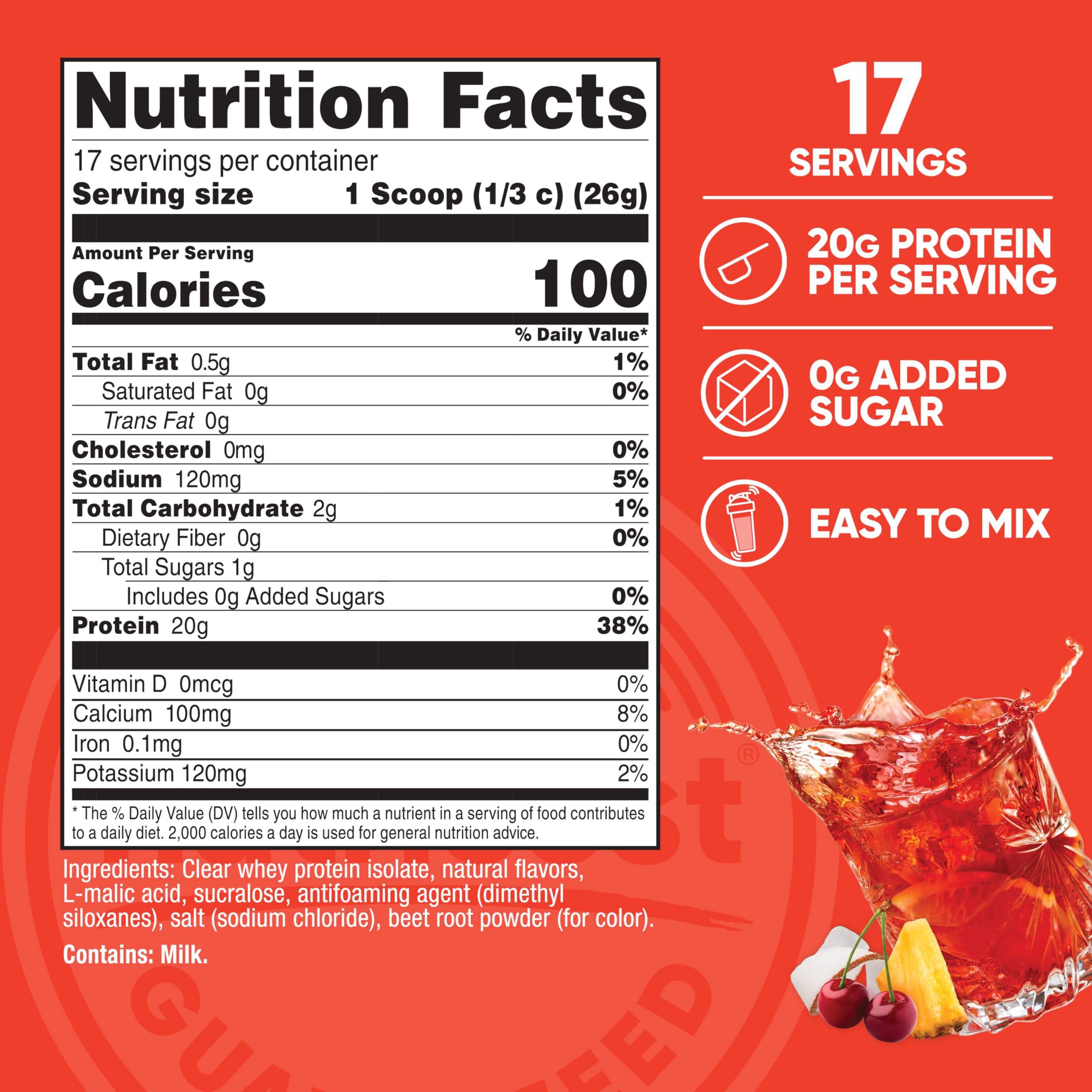Nutricost Clear Whey Protein Isolate Tropical Punch being poured into a glass after a workout