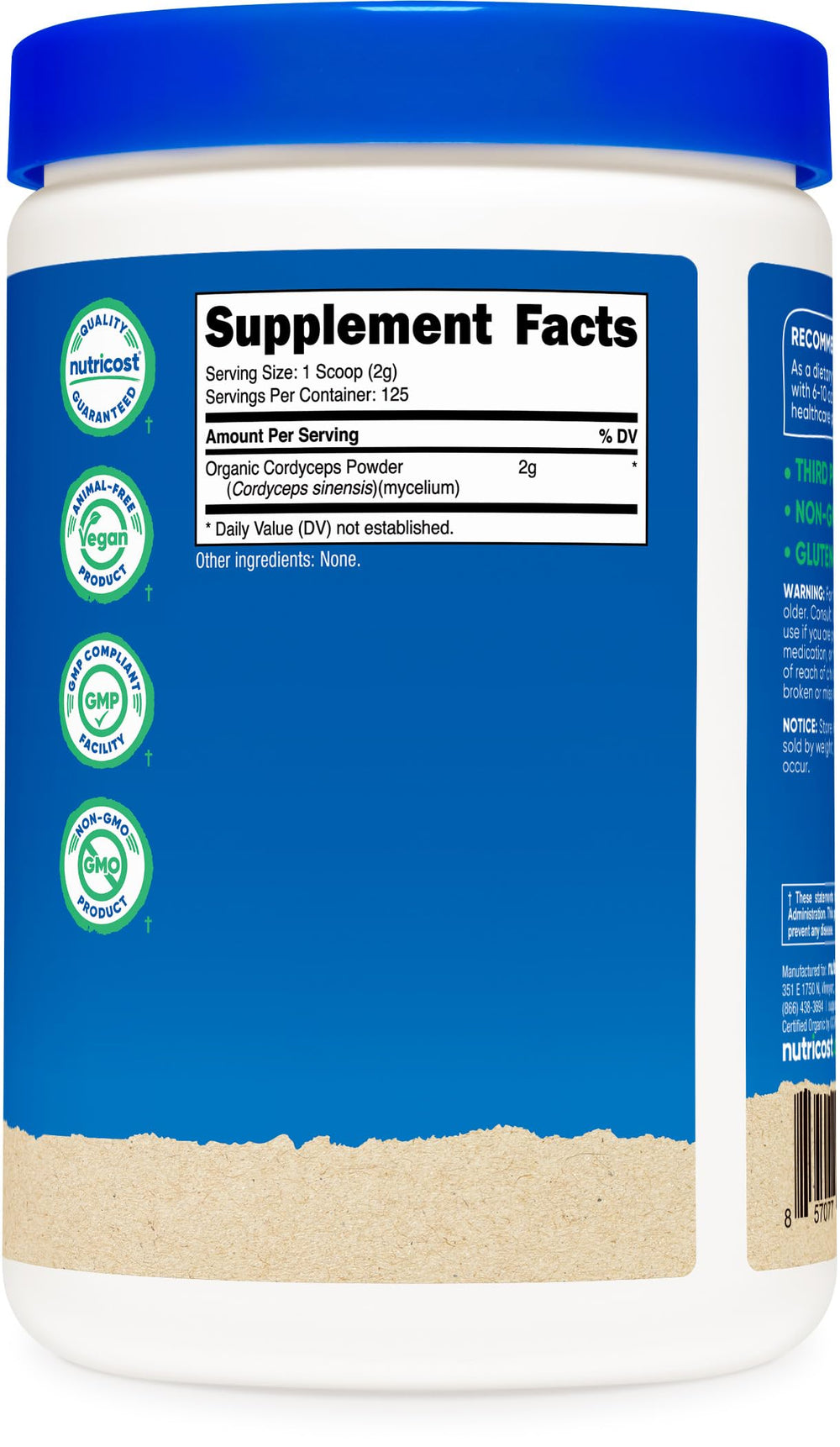Nutricost packaging shown from a GMP-compliant, FDA-registered facility.