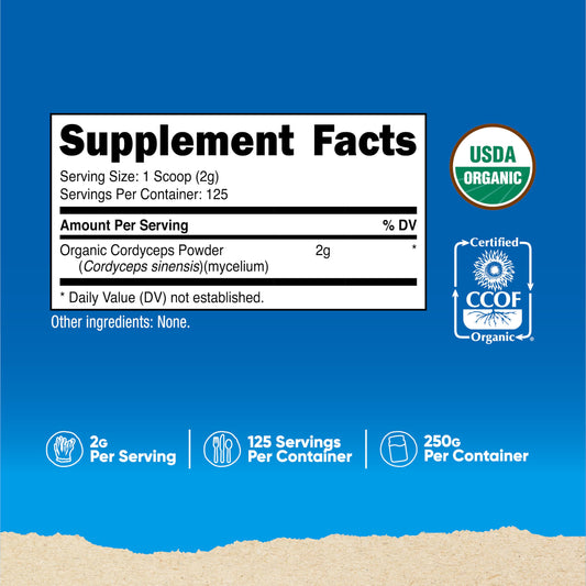 Nutricost Cordyceps scoop included for precise 2 g servings.