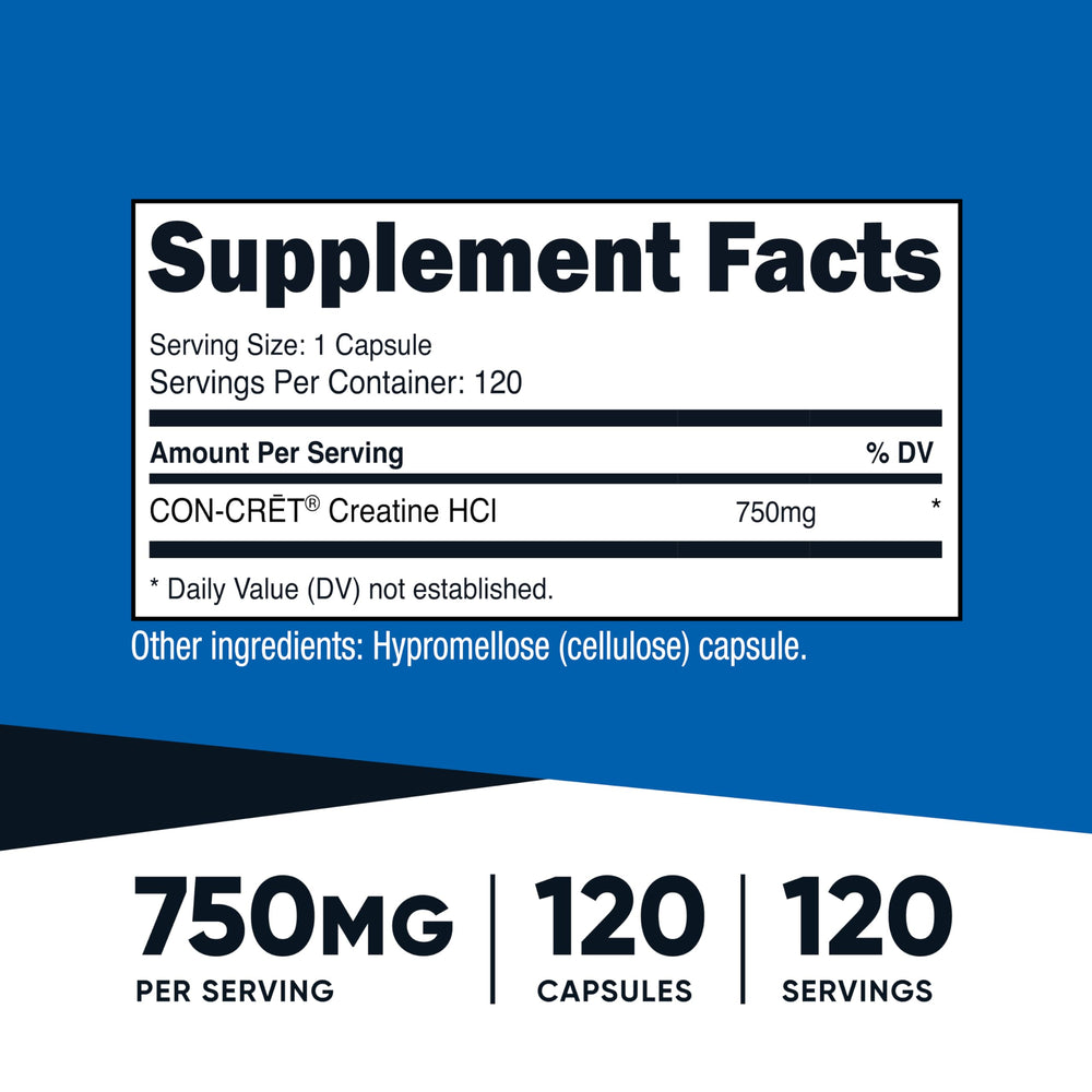 Nutricost Creatine HCl capsules close-up for easy daily supplementation