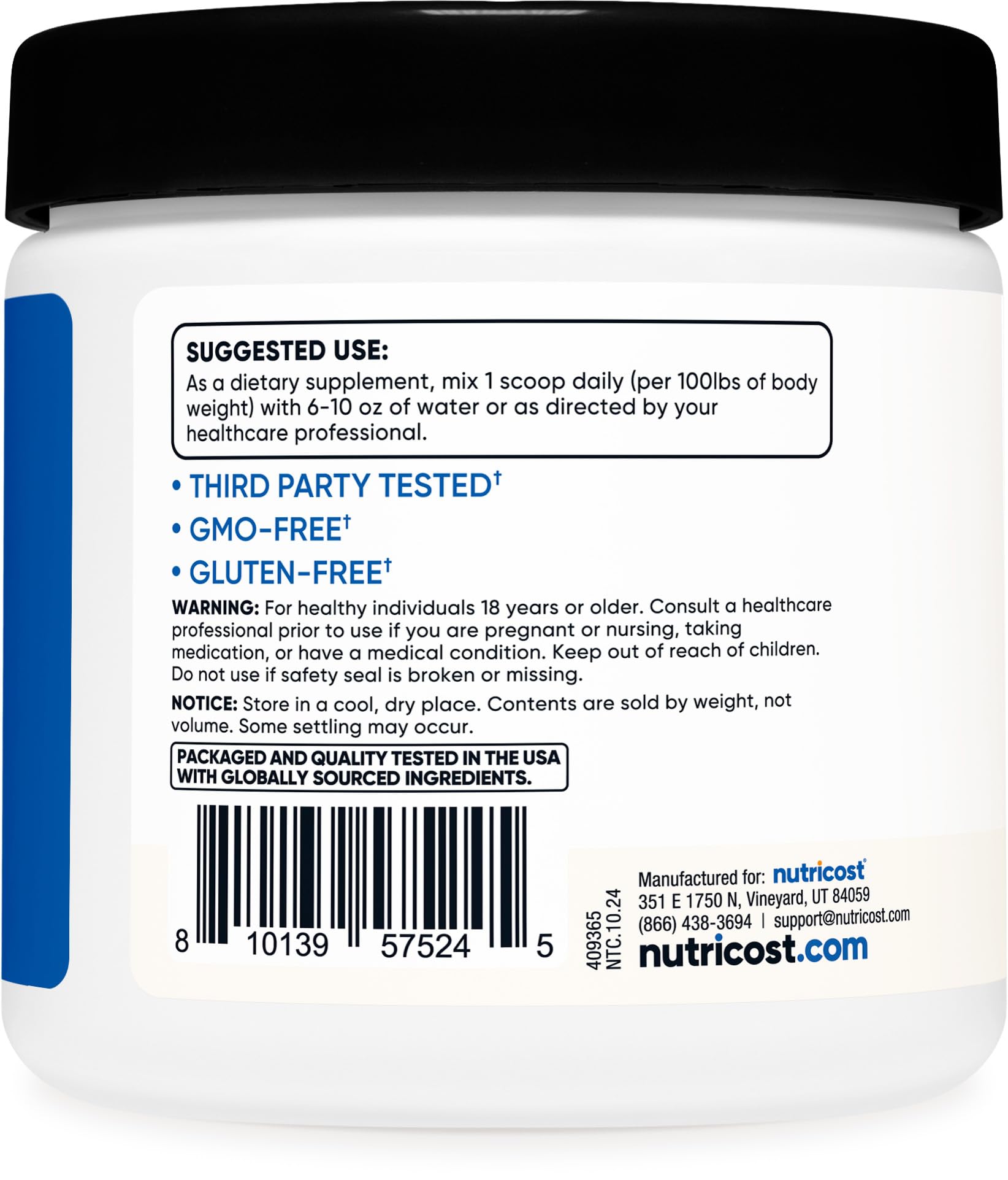 Nutricost Creatine HCl powder dissolving in water for easy mixing.