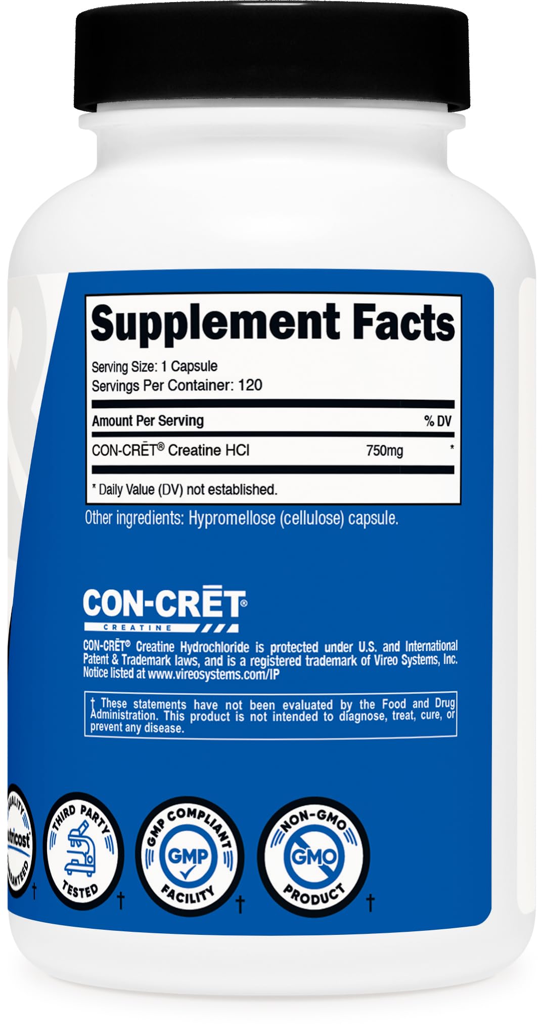 Nutricost Creatine HCl label with ingredients overview for informed use