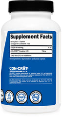Nutricost Creatine HCl label with ingredients overview for informed use