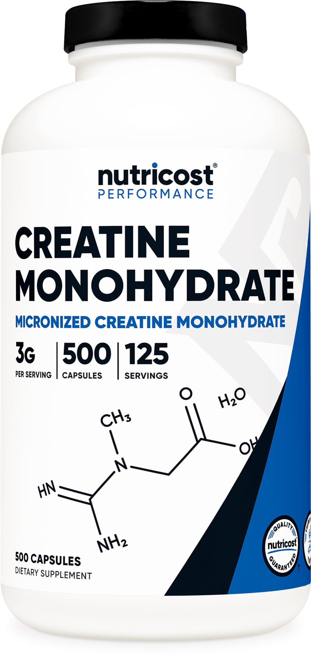 Nutricost Creatine Monohydrate bottle front view for quick identification