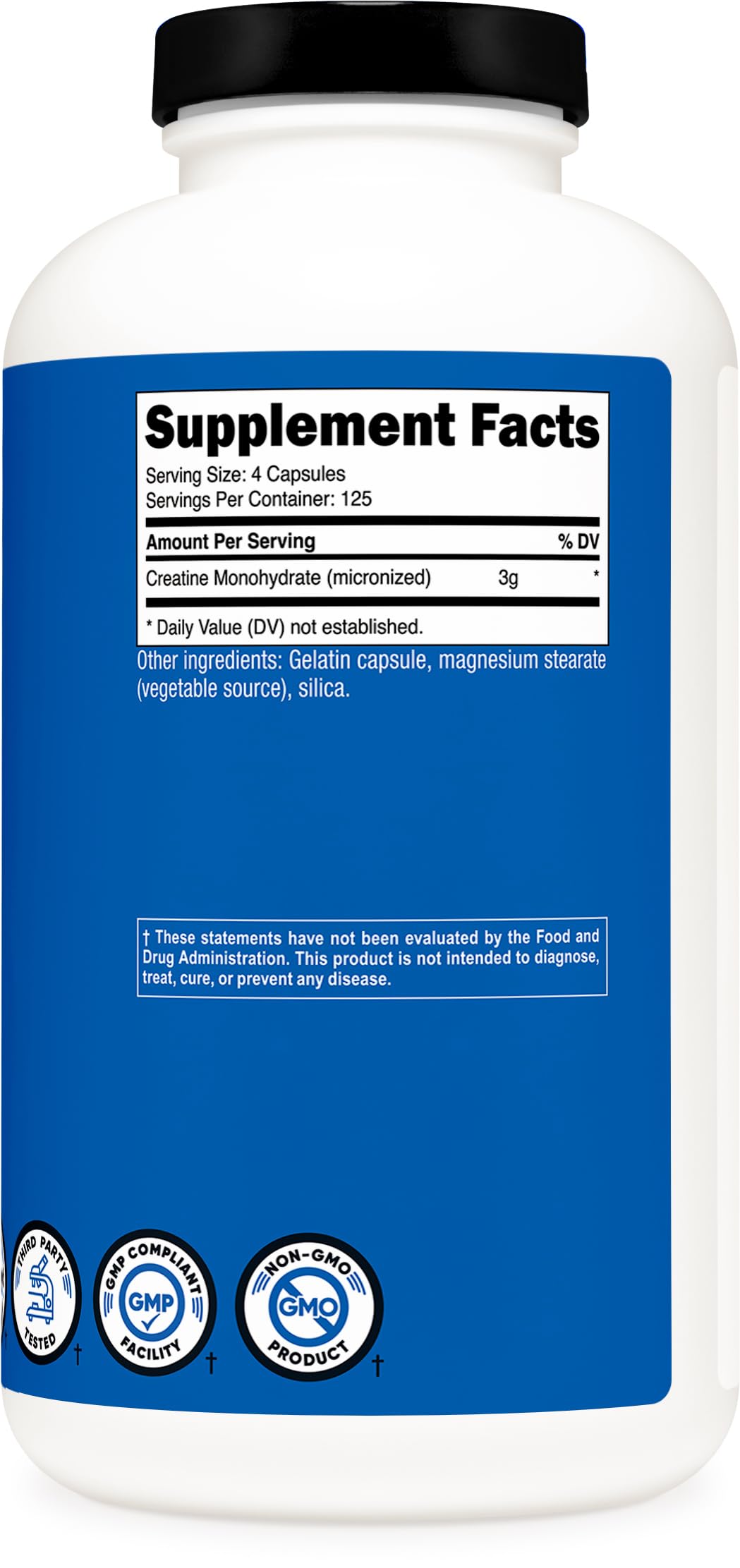 Nutricost Creatine Monohydrate bottle with GMP and FDA quality seals