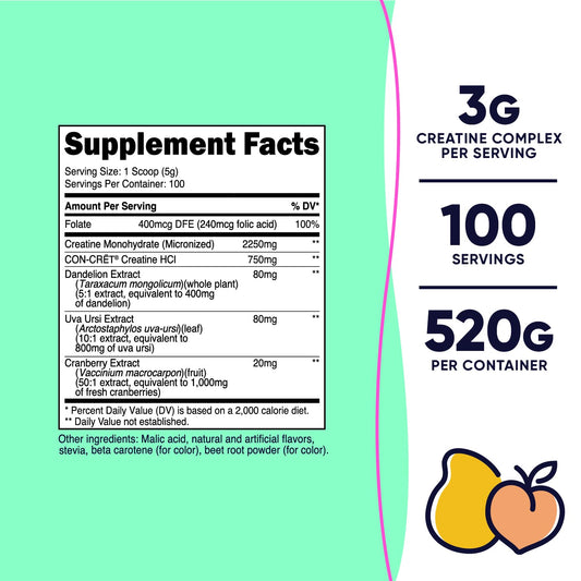 Nutricost Peach Mango creatine bottle with scoop for easy serving.