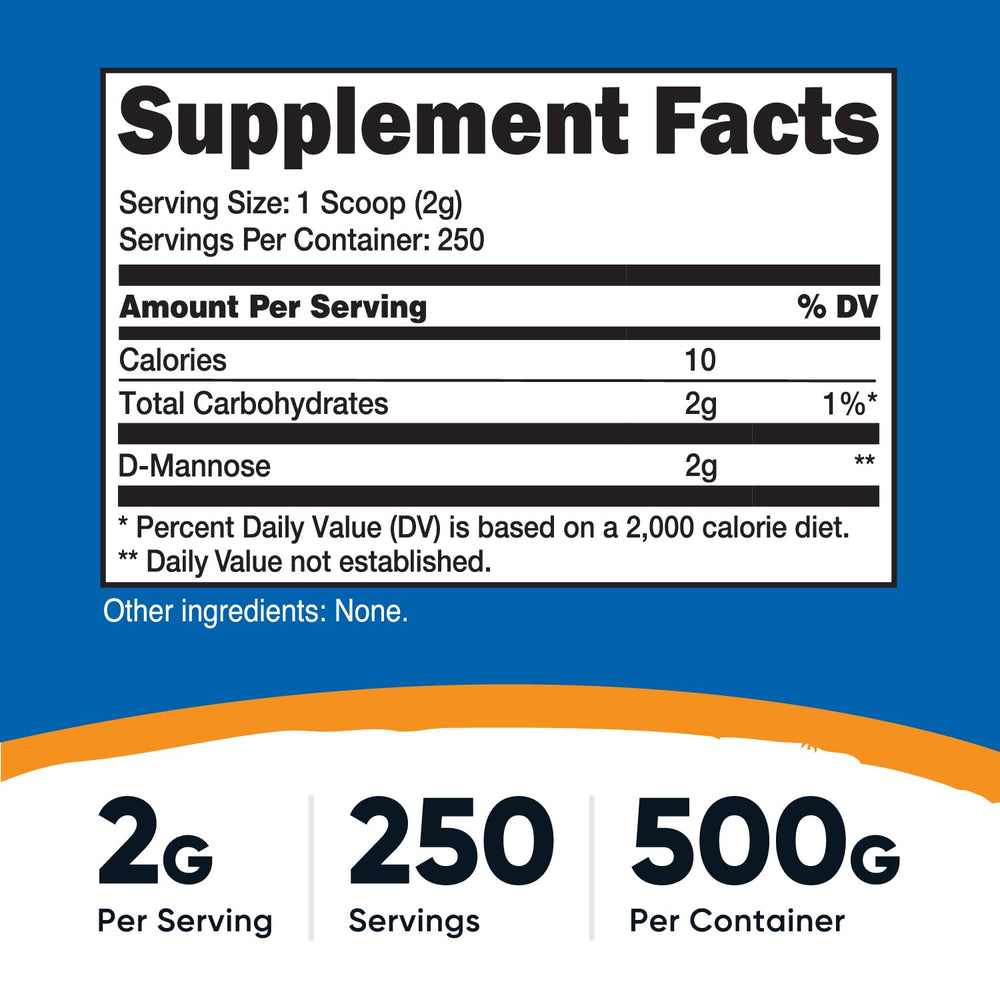 Nutricost D-Mannose powder scoop for precise 2 g servings.