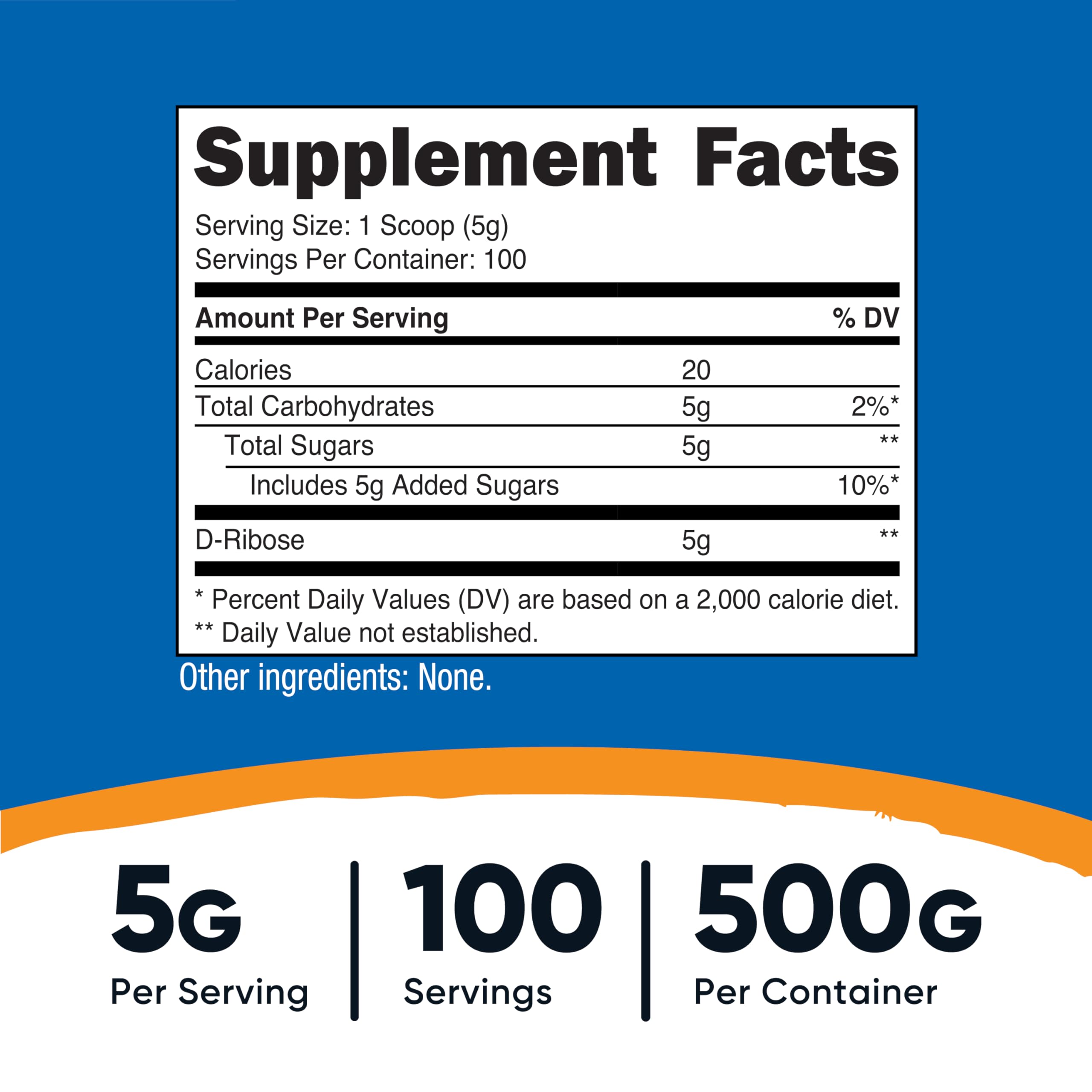 Nutricost D-Ribose powder serving scoop included for easy measurement