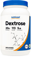Nutricost Dextrose powder bottle with 5 lb size for versatile kitchen use.