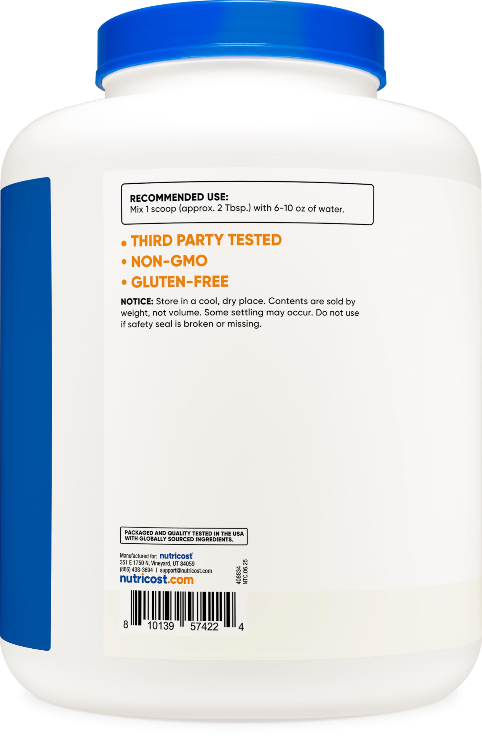 Measuring scoop with Nutricost Dextrose, 20 grams per serving on label.